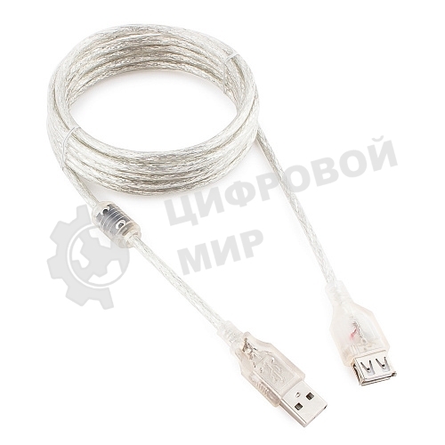 Кабель Cablexpert USB2.0 Pro, AM/AF, 3м, экран, 2 феррит.кольца, прозрачный (CCF-USB2-AMAF-TR-10)