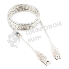 Кабель Cablexpert USB2.0 Pro, AM/AF, 3м, экран, 2 феррит.кольца, прозрачный (CCF-USB2-AMAF-TR-10)