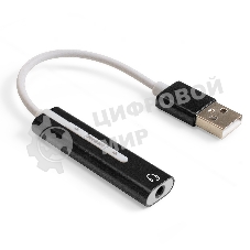 Кабель-адаптер для подключения телефонной гарнитуры к порту USB ExeGate <EX-AU-04B> (внешняя звуковая карта USB, 1x Jack3.5 F (4-контакта), кнопки: volume +, volume -, play/pause/next/previous,  Windows/Linux/MAC OS)