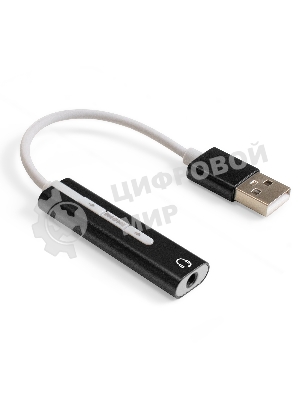 Кабель-адаптер для подключения телефонной гарнитуры к порту USB ExeGate <EX-AU-04B> (внешняя звуковая карта USB, 1x Jack3.5 F (4-контакта), кнопки: volume +, volume -, play/pause/next/previous,  Windows/Linux/MAC OS)