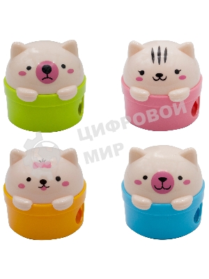 Точилка для карандашей ручная Silwerhof Cute Солнечная коллекция, 2 отверстия, пластик, ассорти, коробка