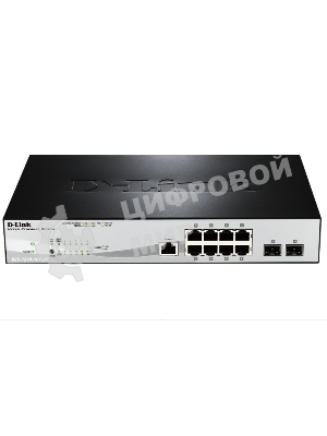 Коммутатор управляемый D-Link DGS-1210-10P/ME 2 уровня с 8 портами 10/100/1000Base-T с поддержкой PoE и 2 портами 1000Base-X SFP