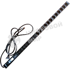 Вертикальный блок розеток, 4xC19 + 20xC13, 250V, 32A, A/V-метр, шнур 3 метра, вилка IEC309