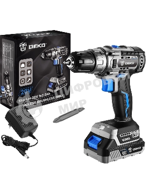 Дрель-шуруповерт Deko Sharker, 20 В, 3 Ач, 55 Нм, бесщеточный