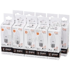 Лампа светодиодная Gauss Elementary 6Вт цок.:E27 свеча 220B 3000K св.свеч.бел.теп. C37 (упак.:10шт)