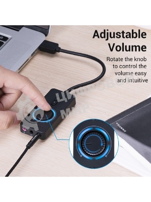 Внешняя звуковая карта Vention USB c регулятором громкости Черная