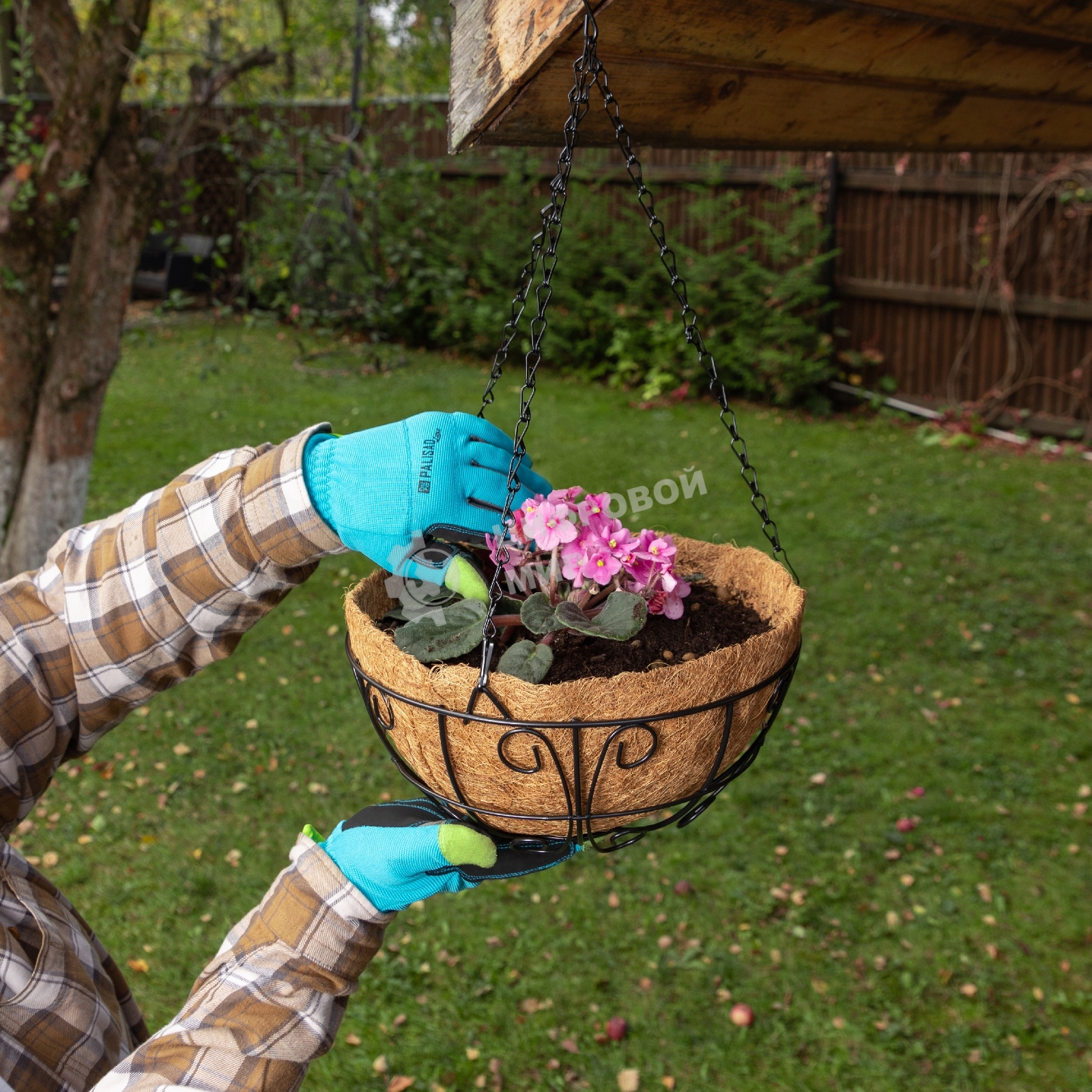 Кашпо подвесное с декором Palisad с кокосовой корзиной, диаметр, 30 см