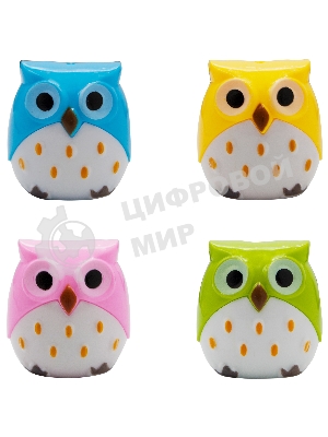 Точилка для карандашей ручная Silwerhof Owl Солнечная коллекция, 2 отверстия, пластик, ассорти, коробка