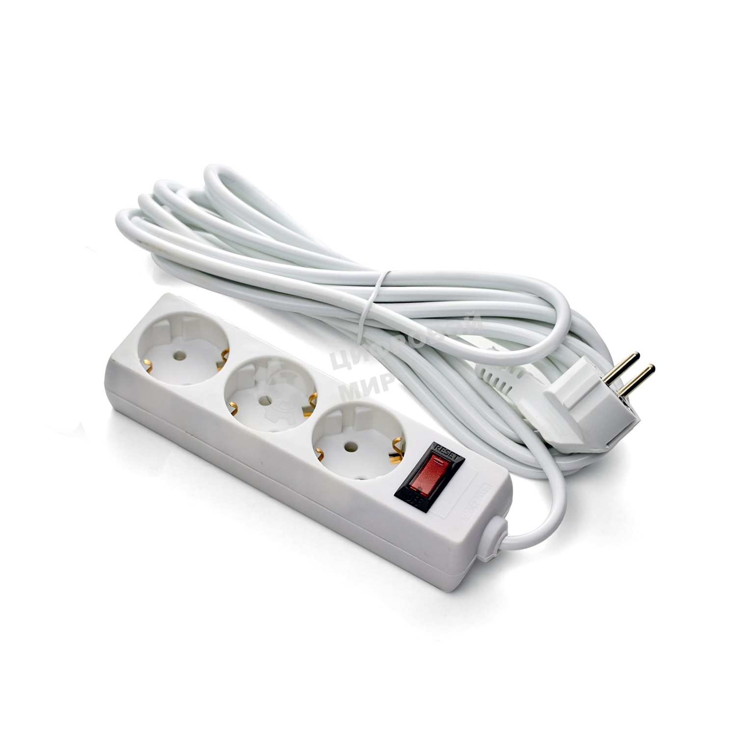 Удлинитель ExeGate EC-3-1.8W (EX279346RU), белый, 1,8 м, евровилка с заземлением, 3 евророзетки с заземлением, 2200 Вт