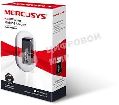 Сетевой адаптер USB2.0 адаптер Mercusys MW300UM, 300 Мбит/с, компактный