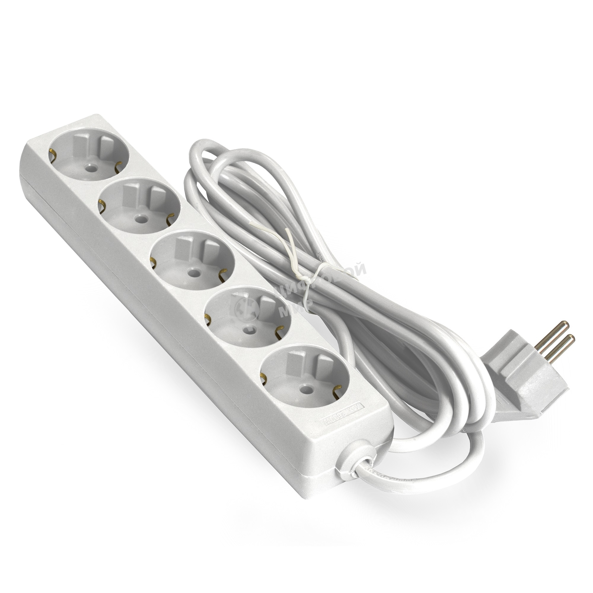 Удлинитель ExeGate ECE-5-5W (EX285827RUS), белый, 5 м, евровилка с заземлением, 5 евророзеток с заземлением, 2200 Вт