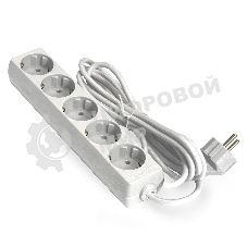 Удлинитель ExeGate ECE-5-5W (EX285827RUS), белый, 5 м, евровилка с заземлением, 5 евророзеток с заземлением, 2200 Вт