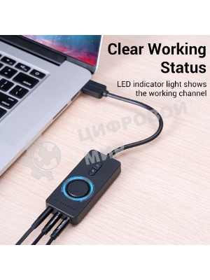 Внешняя звуковая карта Vention USB c регулятором громкости Черная