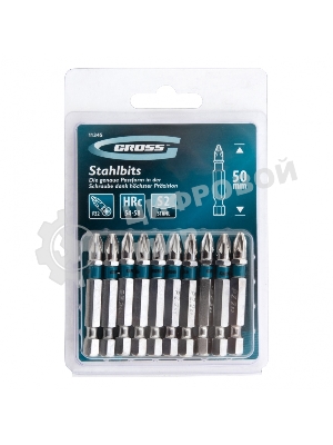 Набор бит Gross PZ2х50, сталь S2, 10 шт.