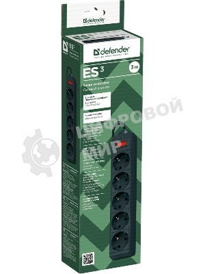 Сетевой фильтр Defender ES, 3.0 м, 5 розеток, черный