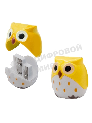 Точилка для карандашей ручная Silwerhof Owl Солнечная коллекция, 2 отверстия, пластик, ассорти, коробка