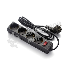 Удлинитель ExeGate EC-4-3B (EX279397RUS), черный, 3 м, евровилка с заземлением, 4 евророзетки с заземлением, 2200 Вт