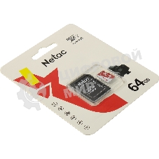 Флеш карта Netac P500 ECO 64Gb MicroSDXC U1/C10 up to 80Mb/s, retail pack with SD Adapter