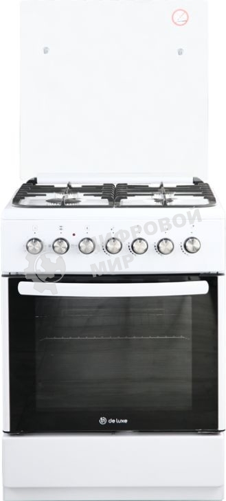 Плита Комбинированная De Luxe 606040.00гэ-001(кр) ЧР белый (стеклянная крышка) реш.чугун