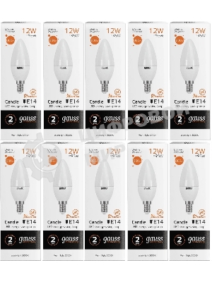 Лампа светодиодная Gauss Elementary 12Вт цок.: E14 свеча 220B 3000K св. свеч. белый теп. C37 (упак.: 10 шт)