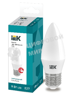 Лампа светодиодная LED 9Вт 230В 4000К E27 свеча LLE-C35-9-230-40-E27 IEK