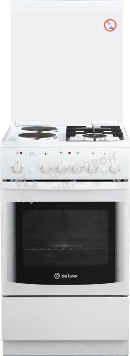 Плита комбинированная De Luxe 506022.05ГЭ (КР) ЧР 030 белый, конфорок 2 газовых и 2 электрических, духовка 54 л, 50 см x 85 см x 60 см