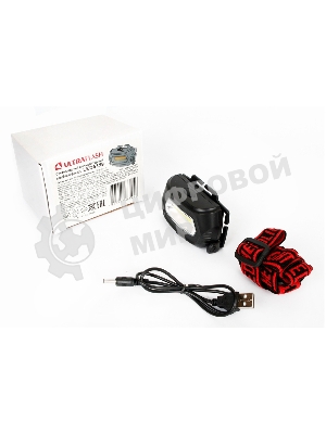 Фонарь налобный Ultraflash LED5359 (аккум 5В черный COB 3 Ватт, 3 реж.,пласт.,бокс)