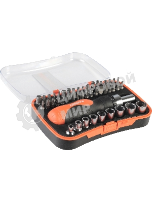 Отвертка-трещотка Patriot SPS-46 с битами и торцевыми головками, CR-V, двухкомпонентная рукоятка, 46 предметов