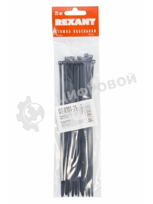 Хомут-стяжкa нeйлонoвая Rexant 200x3,6 мм, черная, упаковка 25 шт.