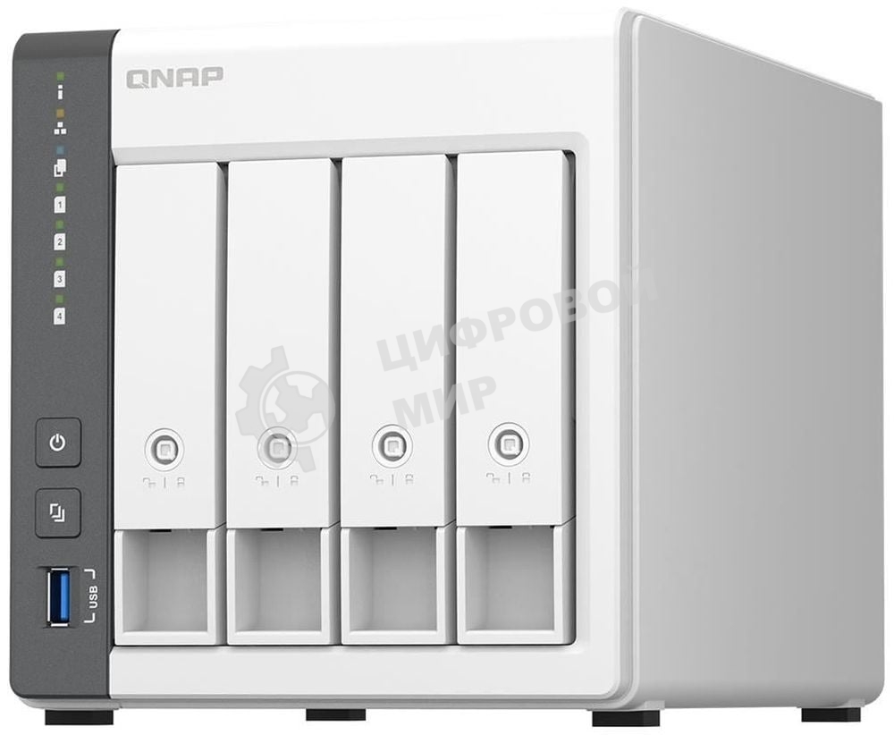 Сетевое хранилище SMB QNAP TS-433-4G NAS 4 HDD trays. ARM 4-core Cortex-A55 2.0GHz, ram 4 Gb (max), 1x1GbE, 1x2.5GbE, 2xUSB 2.0 port,1xUSB 3.2 Gen 1