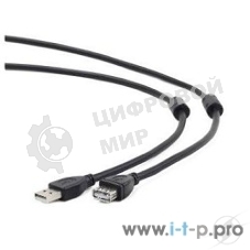 Кабель Gembird/Cablexpert USB 2.0 Pro AM/AF, 3м, экран, 2феррит.кольца, черный, пакет