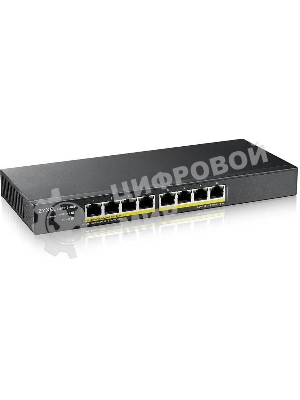 Коммутатор гибридный Smart L2 PoE+ Zyxel NebulaFlex GS1915-8EP, 8xGE PoE+, бесшумный (без вентилятора), бюджет PoE 60 Вт, автономное/облачное управление