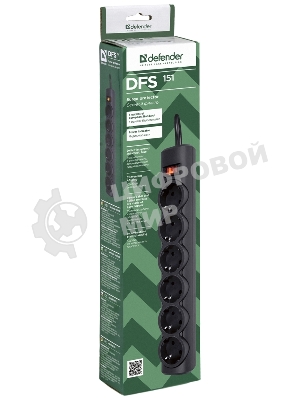 Сетевой фильтр Defender DFS 151 1.8 m, 6 розеток, черный