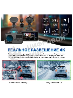 Видеорегистратор TrendVision TDR-725 Real 4K черный 8Mpix 2160x3840 2160p 170гр. GPS NT96670