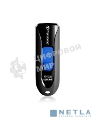 Флешка USB Transcend JetFlash 790 (TS64GJF790K), 64 Gb, USB 3.0, R/W 90/40, черный/синий