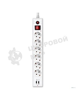 Сетевой фильтр Buro BU-SP5 USB 2A-W 5 м, 6 розеток, белый, коробка