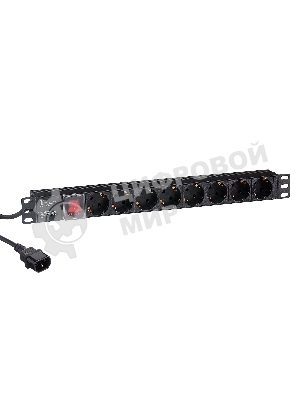 Блок розеток с выключателем с подсветкой и кабелем с вилкой C14 ExeGate ServerPro PDU-19H806 Al-8S-C14-3CU-SW (19