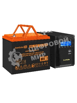 Комплект источника бесперебойного питания Exegate EX295986RUS + батарея 80Aч EX285654RUS 1шт (инвертор, синус, для котла) ExeGate SineTower SZ-600.LCD.AVR.1SH <600VA/360W, чистый синусоида, LCD дисплей, AVR, 1*Schuko, линейно-интерактивный, Black> + батарея ExeGate HRL 12-80 (12В, 80Ач) 1шт
