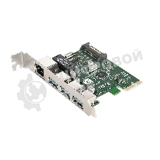 Контроллер сетевой ExeGate EXE-361 PCI-E 2.0, 3*USB 3.0 ext + LAN UTP 1000Mbps, раз.доп.пит.OEM)