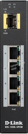 Коммутатор D-Link DIS-100G-5PSW/A1A Промышленный неуправляемый коммутатор с 4 портами 10/100/1000Base-T, 1 портом 1000Base-X SFP, функцией энергосбере