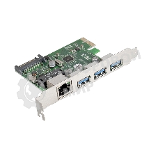 Контроллер сетевой ExeGate EXE-361 PCI-E 2.0, 3*USB 3.0 ext + LAN UTP 1000Mbps, раз.доп.пит.OEM)