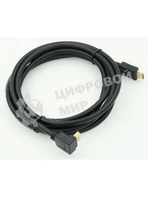 Кабель HDMI 3м, 19pin to 19pin, 1 угловой разъем, черный