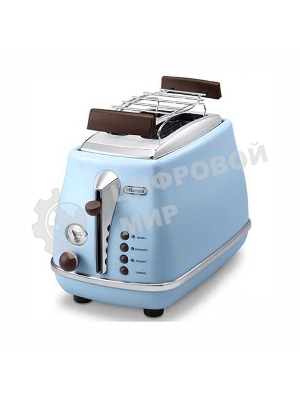Тостер DeLonghi CTOV 2103.AZ, 900 Вт, на 2 тоста, разморозка, обжаривание, решетка для подогрева, поддон, голубой
