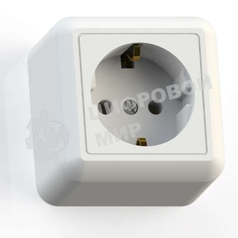 Розетка Кунцево-Электро 1-м ОП Оптима РА16-376 16А (в компл. с монтажной пластиной) с заземл. белый