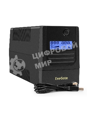 Источник бесперебойного питания ExeGate Smart LB-1000.LCD.AVR.2SH.USB (1000VA/650W, LCD, AVR, 2*Schuko, USB, батарея 12V 9Ah, черный)