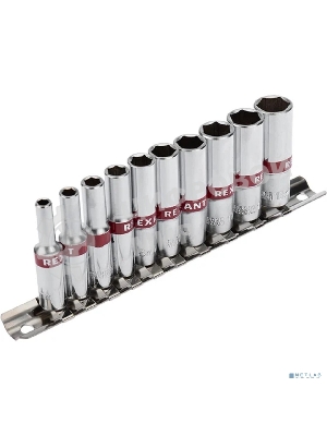 Набор удлиненных торцевых головок Rexant 1/4, шестигранные, CrV, 10 шт., 4-13 мм