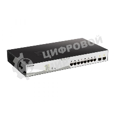 Коммутатор D-Link DGS-1210-10MP/F3A Smart L2 Switch 8х1000Base-T PoE, 2х1000Base-X SFP, PoE Budget 130W, Compact CLI