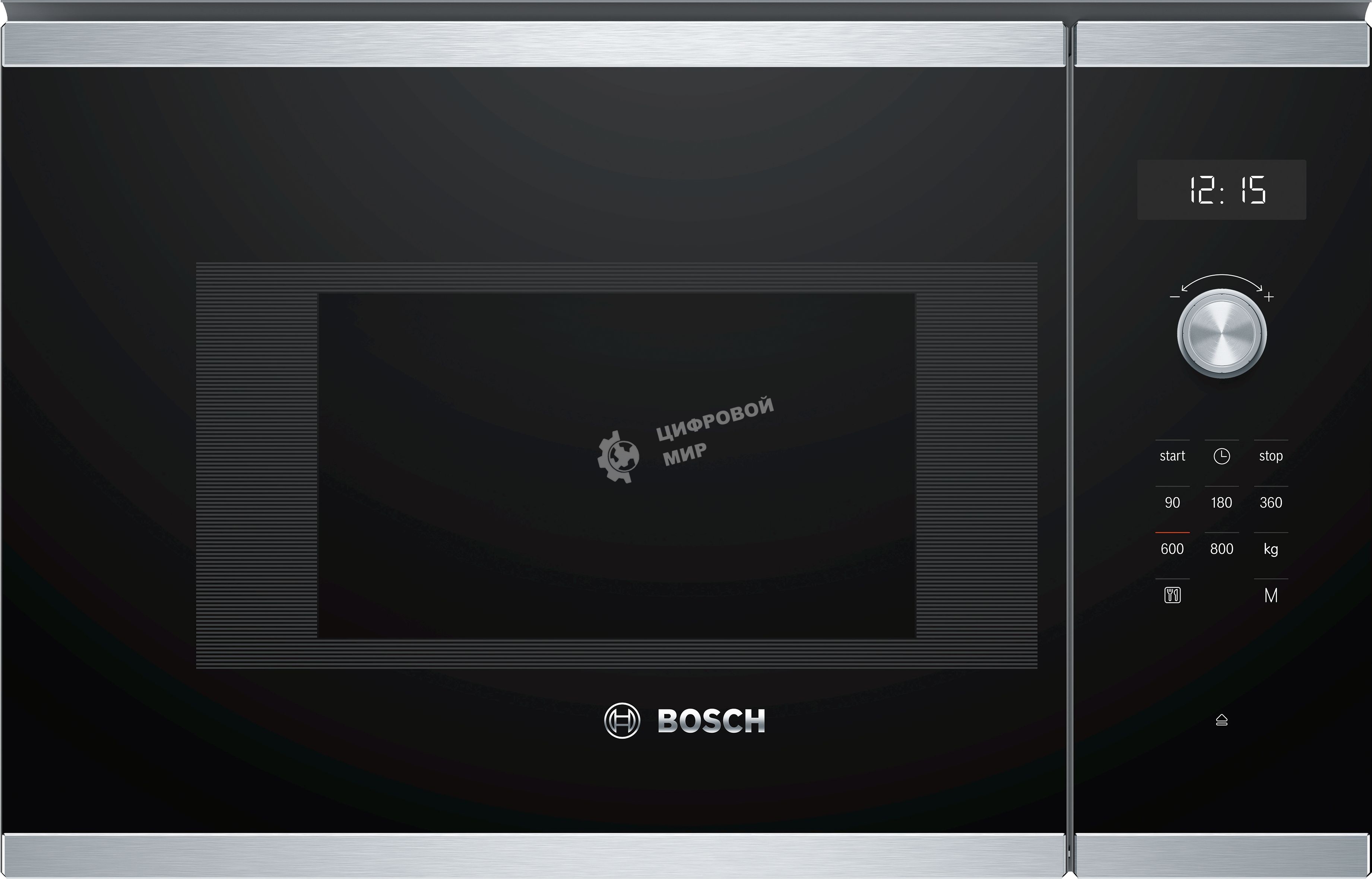Встраиваемая микроволновая печь Bosch BFL524MS0 нержавеющая сталь, 20 л, 800 Вт, переключатели - поворотный механизм/сенсор