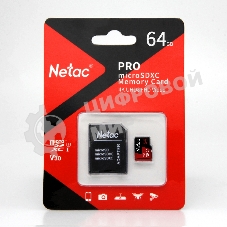 Флеш карта MicroSD card Netac P500 Extreme Pro 64Gb, retail version w/SD adapter