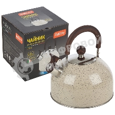 Чайник для плиты STORIA, объем 2,5 л, из нерж стали со свистком, окрашенный, ручка под дерево